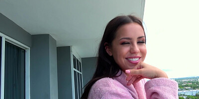 Pretty lassie with beautiful smile has sex with her boyfriend in hotel