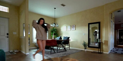 Naughty minx gives black stepbro amazing blowjob in laundry room