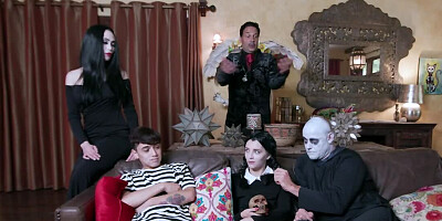 Boy and the older man fuck goth teen girl in high striped socks