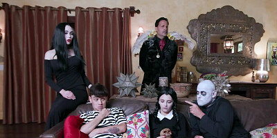 Boy and the older man fuck goth teen girl in high striped socks