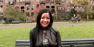 Flashing sexy tits and taking hard dick outdoors