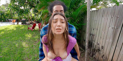 Sweet babe gets roughly fucked in the backyard and soaked