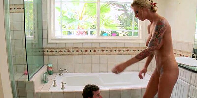 Big Tits in Uniform: Brooke Brand in a dress blowjobs outdoors