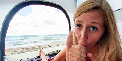 Blonde and boyfriend have sex in the tent located on the beach