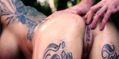 Pool is a perfect place for tattooed girl with big tits for fuck