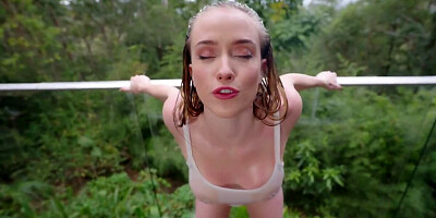 Lovely enjoys anal masturbation outdoors after oiling nice ass