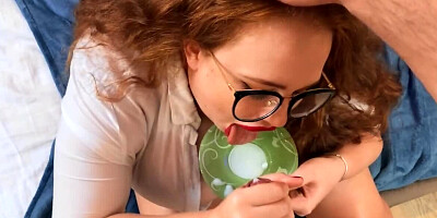 In the middle of the night redhead gives vagina to the young man