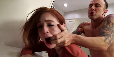 Petite redhead is viciously banged by a handyman
