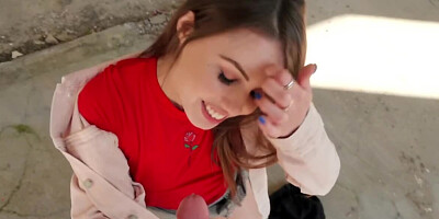 Lovely brunette for money has sex with stranger in warehouse
