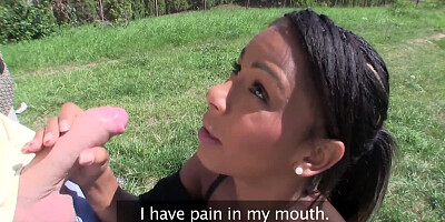 Euro girl is giving a public blowjob to a complete stranger
