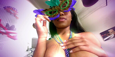 Buxom Ebony girl rides guy's long cock well after a holiday