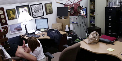 Badass babe in a sexy white blouse gets fucked creepily