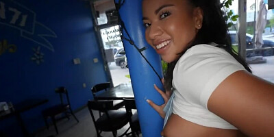 Waitress Ameena Greene getting sneakily fucked in POV