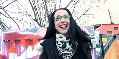 Nerdy girl is picked off the street to suck a dick for money