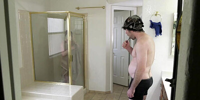 Stepmom seduces stepson in the bathroom for doggy styel