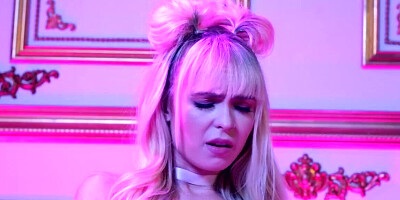 Sensual blonde bombshell teases her wet bush and cums hard