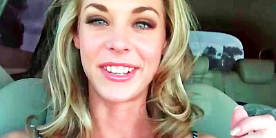 Blonde is playing with her sexy hairless pussy lips