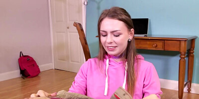 College girl rushes home to stroke stepbrother's cock with hands