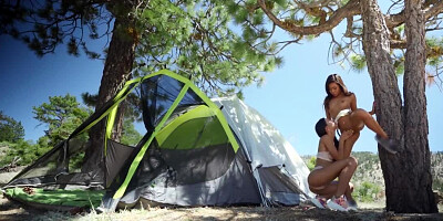 Petite cuties spend camping by licking each other's wet cunny