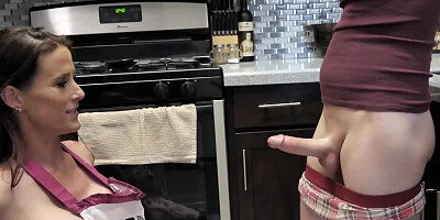 Boy spends good time fucking his busty stepmom in the kitchen
