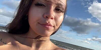 POV Showing boobs in public BEACH TIME