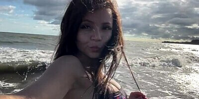 POV Showing Boobs In Public Beach Time