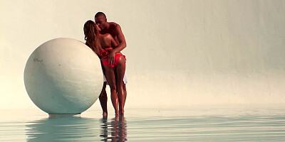 A blonde gets nude on some water and then her ass is stretched