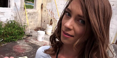 For cash slim beauty blows stranger's cock in hidden spot