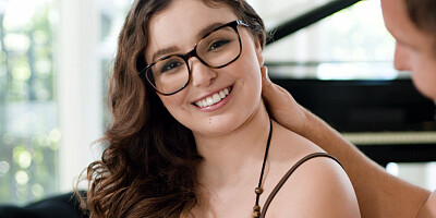 Glasses girl getting ready to pleasure his stiff dick