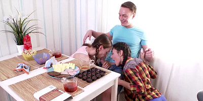 Lucky guy from Russia fucks two best friends and cums on face