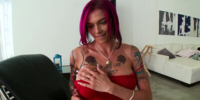 Redhead displays her sexy nipple piercings and then she penetrated