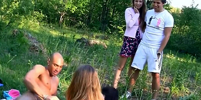 Lascivious lasses turn black Russian on and get carnal with him