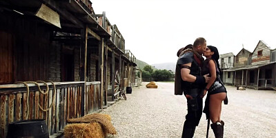 Horny cowboy is fucking amazing brunette on the street