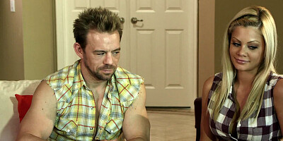 A blonde with a sexy ass is kissed and she is loving it