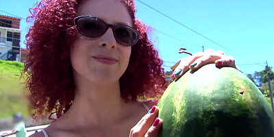 Redhead girl is rubbed with oil and manhandled by a kinky guy