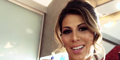 A hot bimbo with small tits is getting her wet pussy fucked