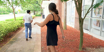 Cute woman wearing fishnets and gets fucked outdoors