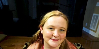 Tubby blonde slut practicing her oral skills in a hot vid