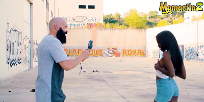 Outdoor shooting turns into interracial sex