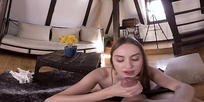 Russian chick takes cock in tight pussy after sucks it on camera