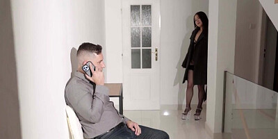 Chinese girl in sexy lingerie tempts husband to cheat