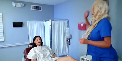 Lesbian doctor and patient enjoy cunnilingus and dildo