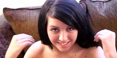 Sweet brunette sucks and rides partner's cock in POV style