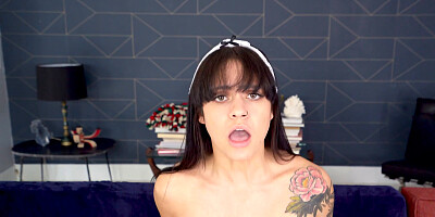 Depraved maid rubs clit while sitting on a hard pecker