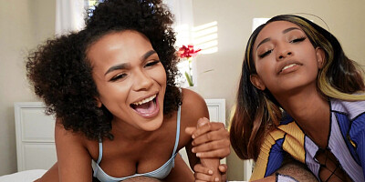 Black babes share boyfriend in stunning FFM