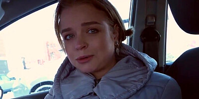 Russian teen gives a blowjob in car and home
