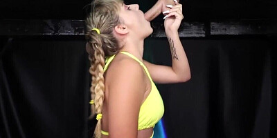 Anna Mae moistening that dick up with her whore mouth