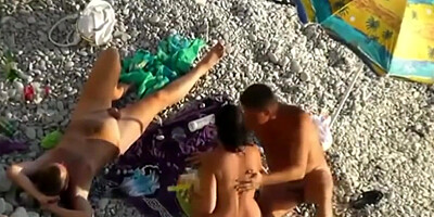 Shameless public nudist foursome