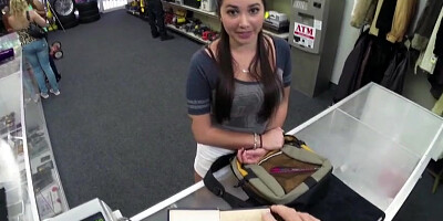 Sexy Brunette College girl selling a book gets hammered by shop owner