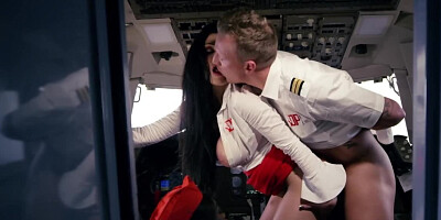 Big boobed stewardess ladies sharing a dong